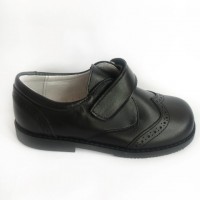 TI557 Black Leather Velcro School Shoes